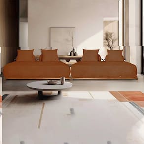 Sofá Modulado 6 Lugares Com Almofadas Soltas Pés Madeira Maciça 400cm Homer Bouclê Terracota