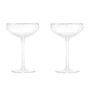 Conjunto De Taças De Cristal Martelado Com Fio De Ouro Coupe Para Drinks 2 Peças Petra Lyor