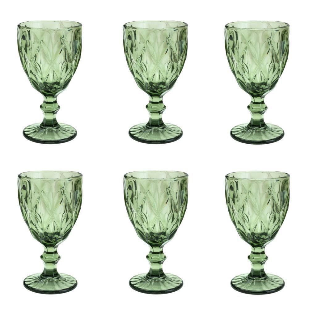 Conjunto De Taças De Vidro Para água 6 Peças 325 Ml Diamonds Verde Lyor