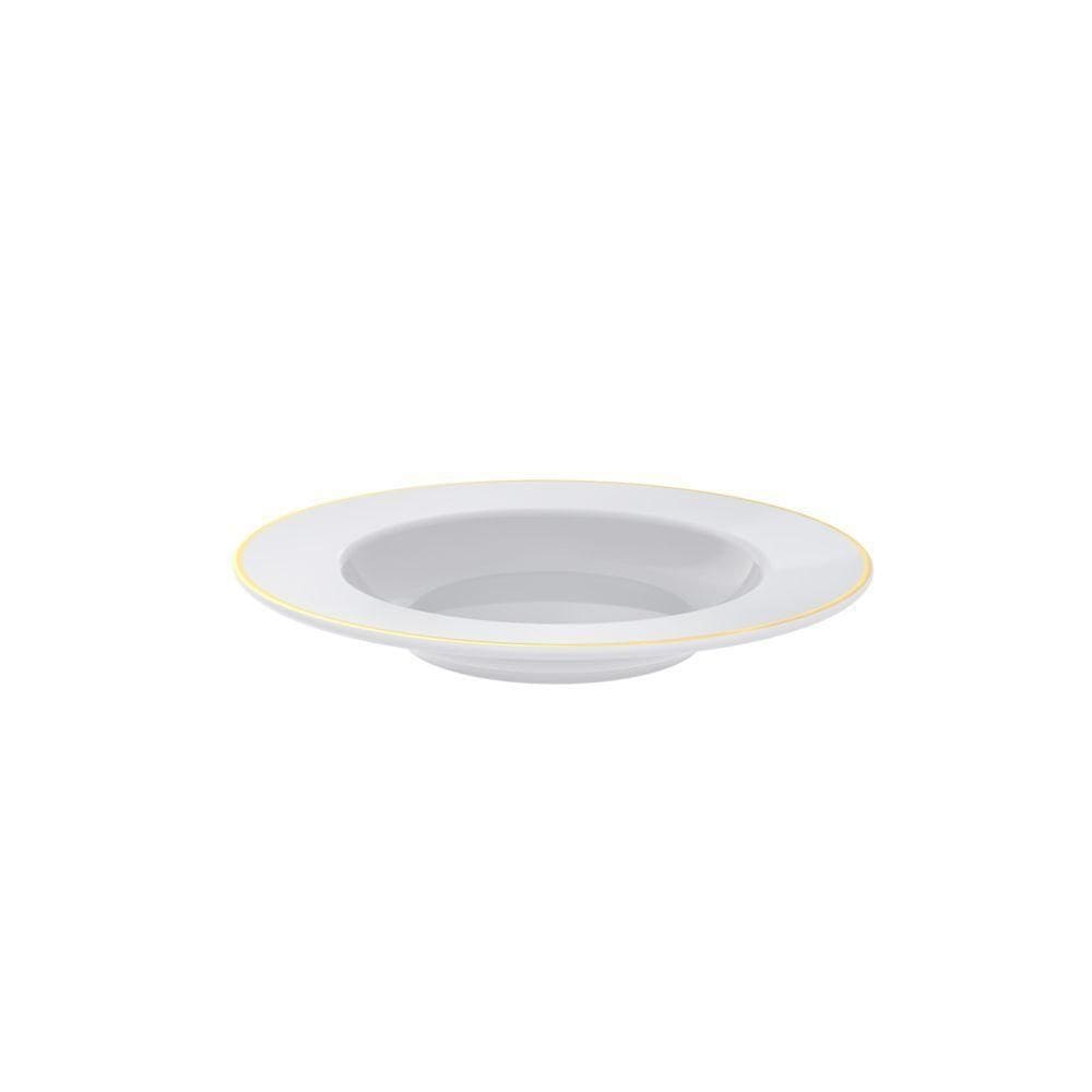 Prato Fundo Filetado Tramontina Elisa Em Porcelana Com Borda Dourada 23 Cm