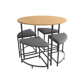 Mesa De Sala Jantar Li038 C-tampo 90 Cm + 4 Banquetas Freijó-preto Fosco
