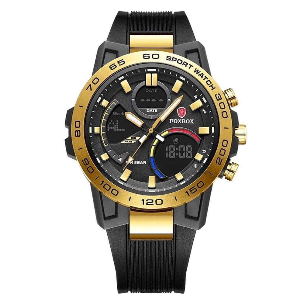 Relógio Masculino Digital De Exibição Dupla à Prova D `água Esportivo Dourado