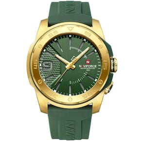 Relógio Quartzo Display Luminoso Esportivo A Prova água Pulseira De Silicone 5atm Verde Dourado