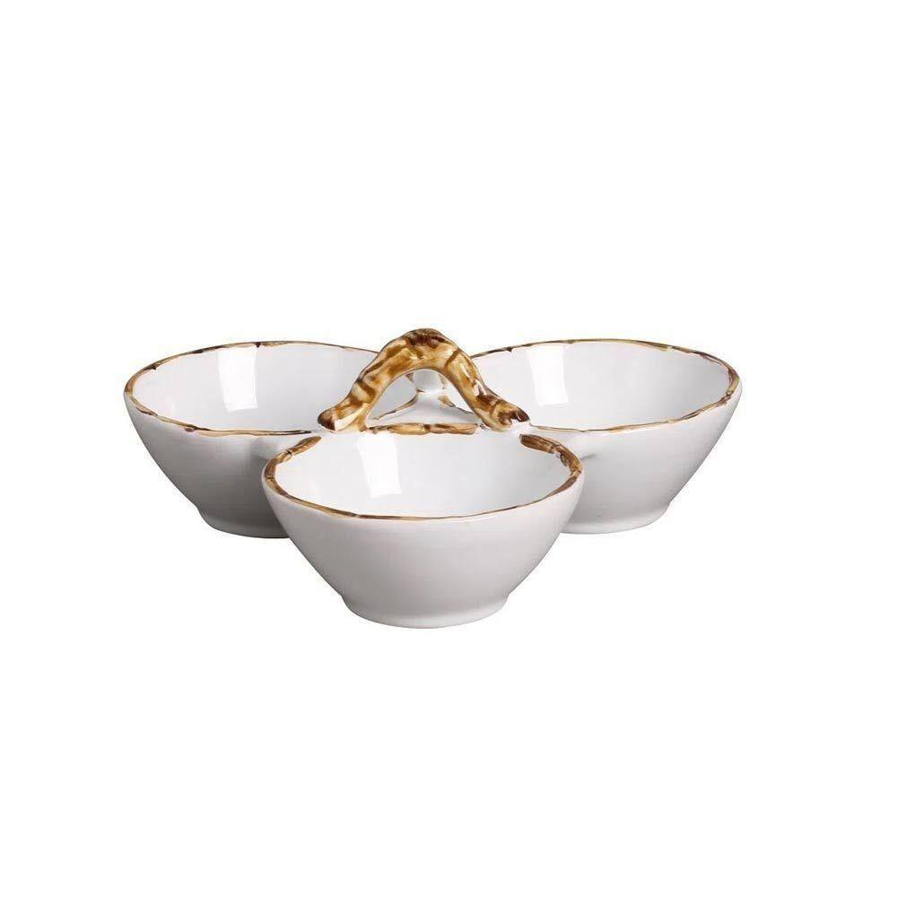 Petisqueira 3 Divisórias Borda De Bambu Natural Scalla 1ª L