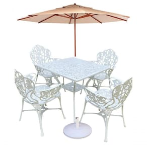 Conjunto De Jardim Com Mesa Quadrada 4 Cadeiras E Guarda Sol Bege