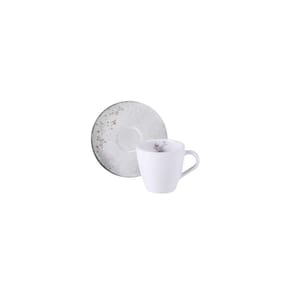 Conjunto Xícara E Pires De Chá Tramontina Floralis Em Porcelana Decorada 200 Ml 2 Peças