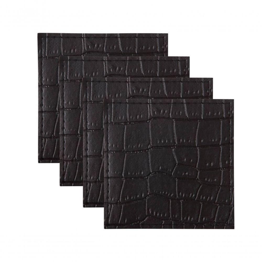 Porta Copos Alligator 4 Peças Em Couro 10x10cm Maxwell & Williams Preto