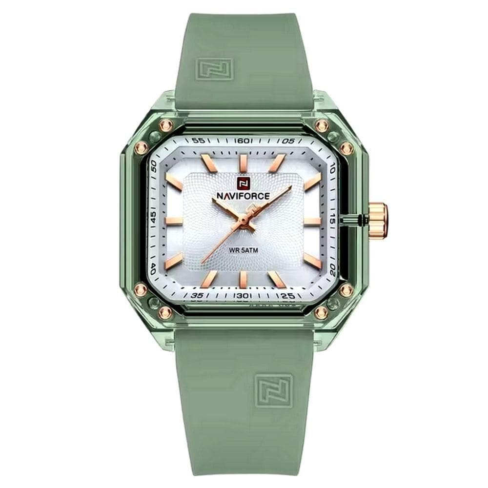 Relógio Feminino Pulseira De Silicone Classico Quadrado Elegante Impermeável 50m Verde Sublime