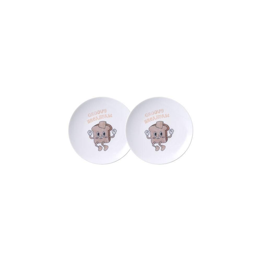 Kit Prato Sobremesa Tramontina Grooby Breakfast Em Porcelana Decorada 19 Cm 02 Peças