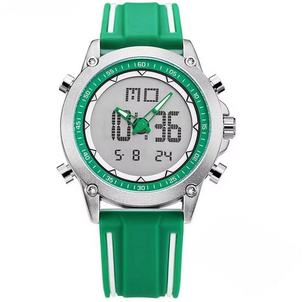 Relógio Esportivo Masculino Quartzo Digital Duplo Movimento á Prova D`água Verde