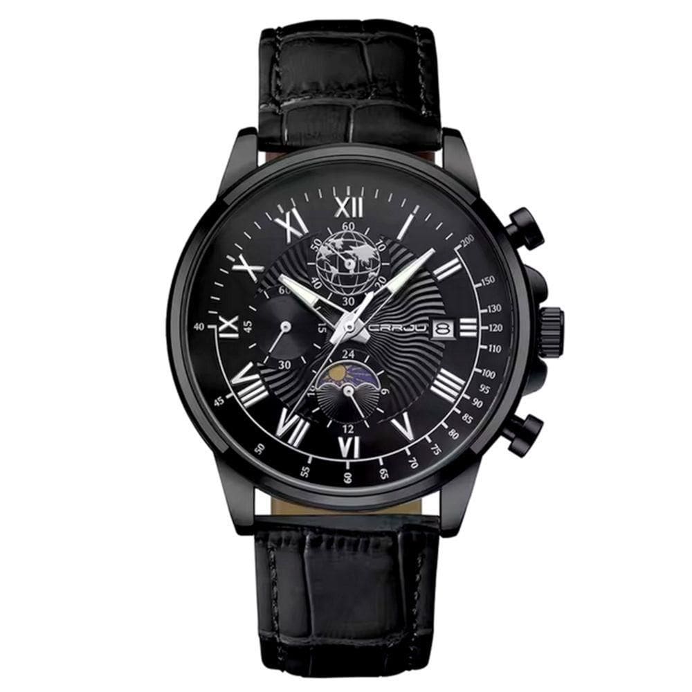 Relógio Clássico Masculino Sun Moon Quartzo Casual Impermeável 3atm Preto