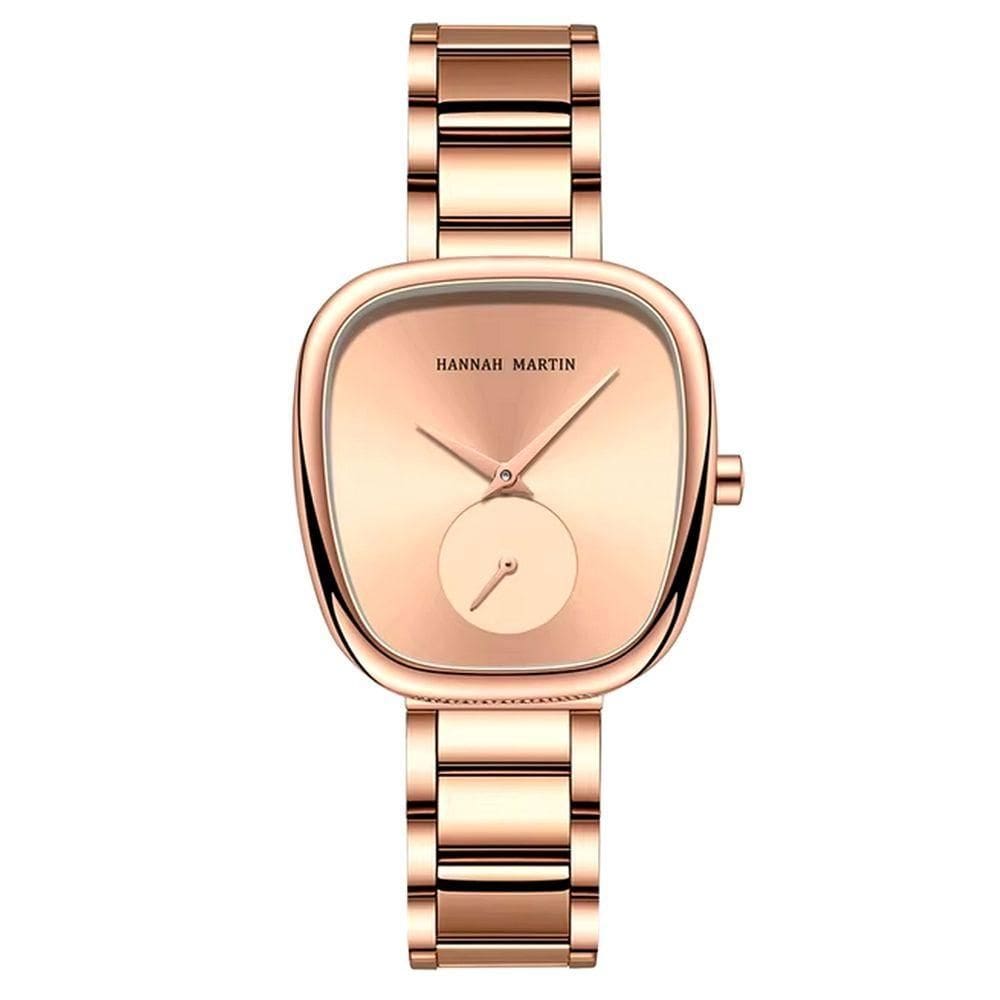 Relógio De Pulso De Quartzo Oval Estilo Minimalista Feminino Em Aço Inoxidavel Rose