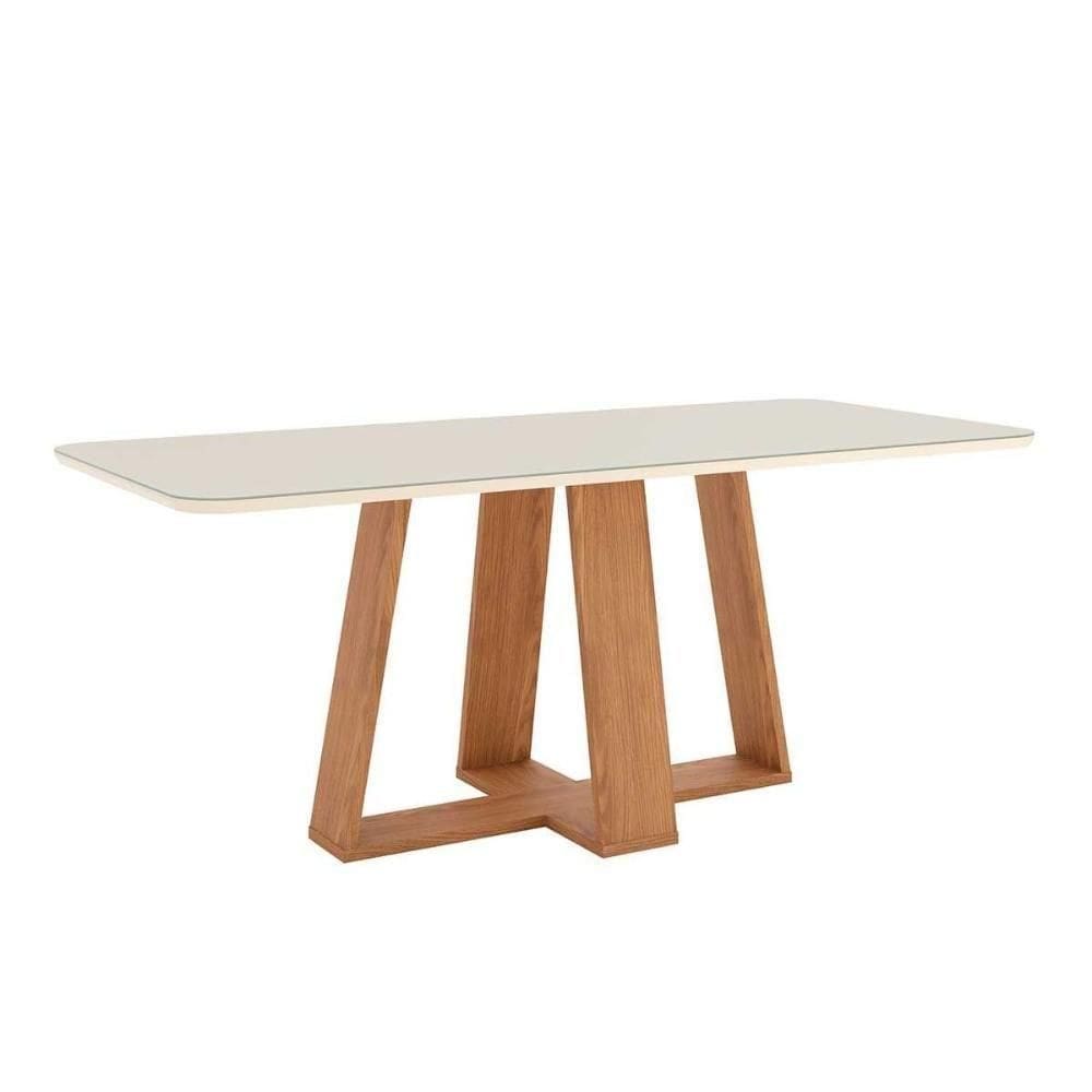 Mesa De Sala Jantar Lins Sc96 Com tampo Vidro Curvo 200x90cm Nature off White