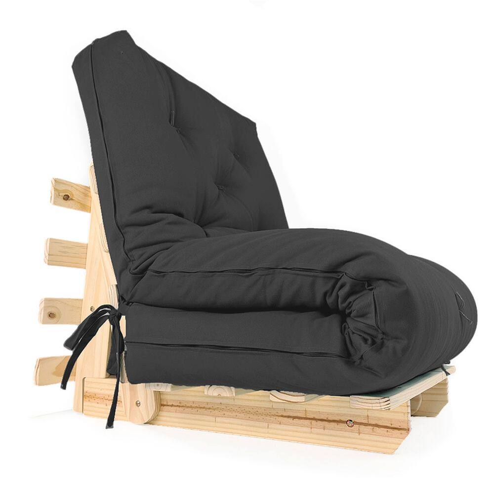 Sofa Cama Solteiro Futon Dobrável Cinza Escuro Acquablock