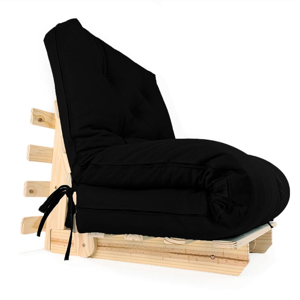Sofa Cama Solteiro Futon Dobrável Preto Acquablock