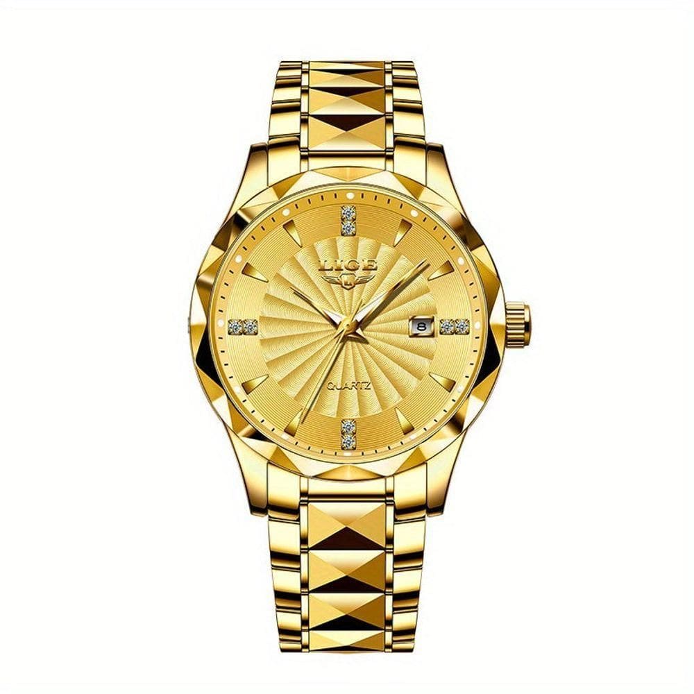 Relógio De Quartzo De Luxo Lige Para Homens & Mulheres - Pulseira De Aço Inoxidável Dourado
