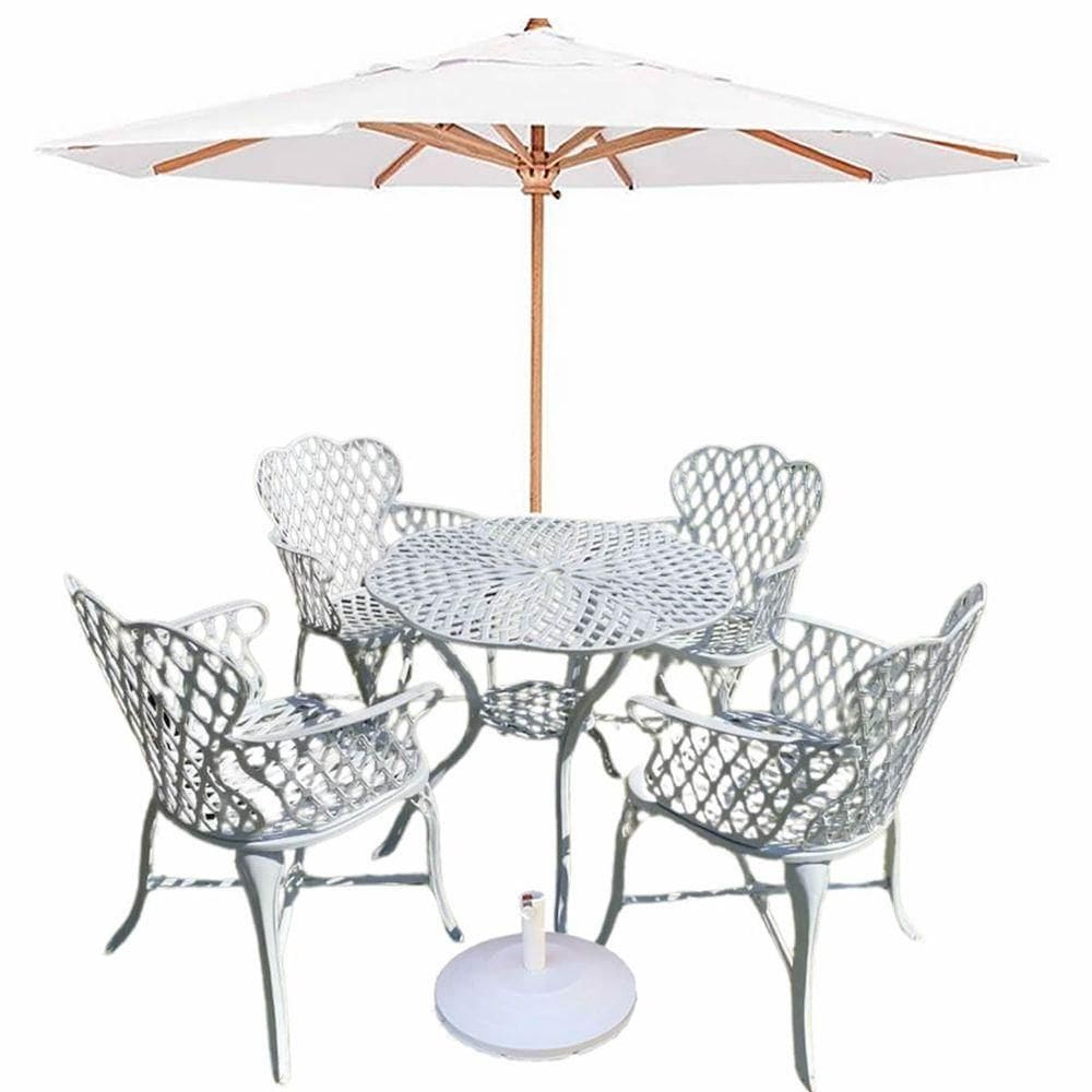 Conjunto 4 Cadeiras E Mesa Viena Bambu Em Alumínio Para Piscina Jardim Branco