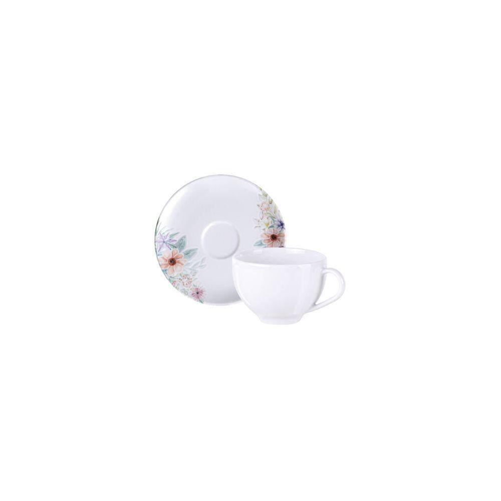 Conjunto Xícara E Pires De Chá Tramontina Floratta Em Porcelana Decorada 250 Ml 2 Peças