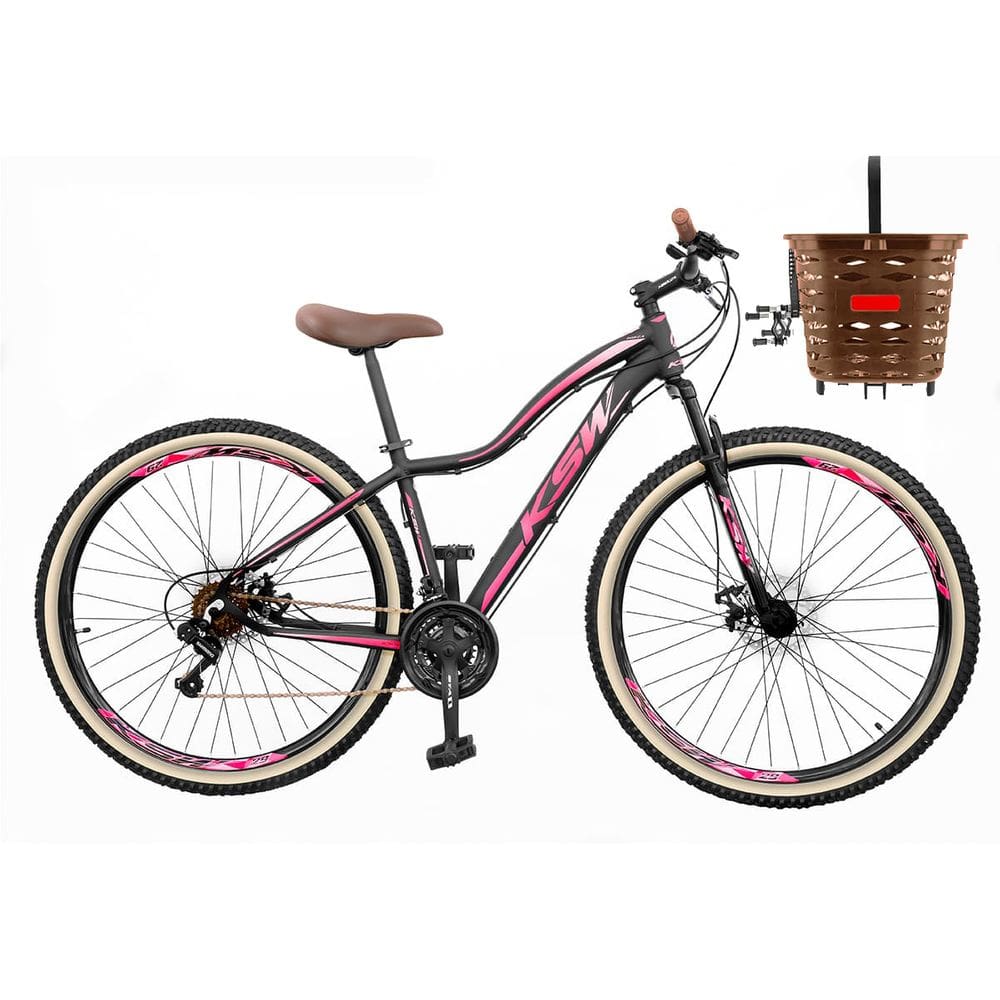 Bike Feminina Aro 29 KSW MWZA Retrô 21v Shimano Com Cesta