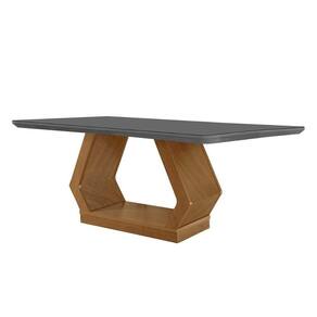 Mesa De Sala Jantar Alvorada Com tampo Vidro Canto Reto 180x90cm Imbuia grafite Rufato