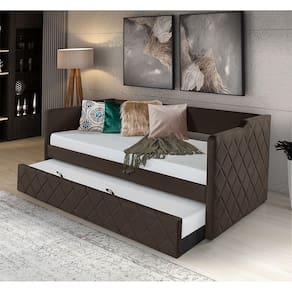 Bicama de Madeira Vintage Revestimento Veludo Pavia Marrom Dubai
