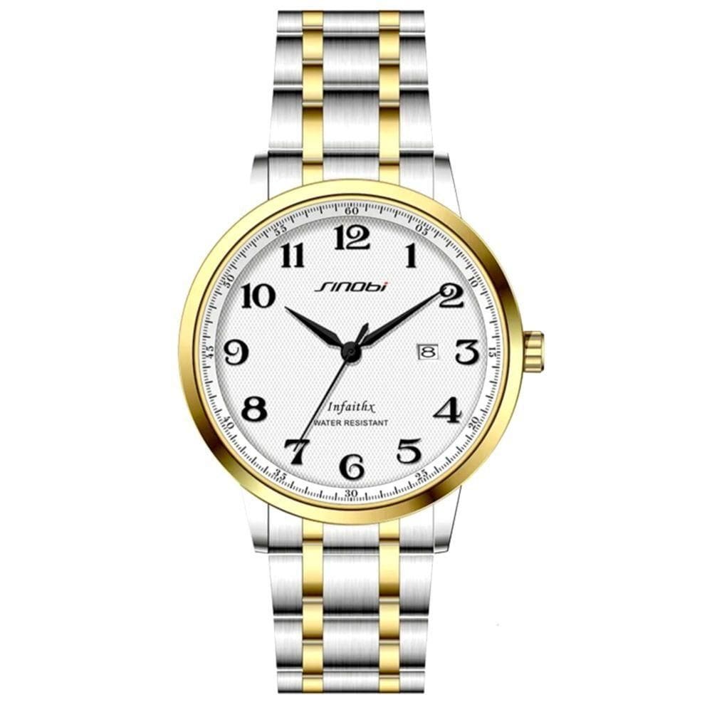 Relógio De Pulso De Quartzo Masculino Casual Em Aço Inoxidavel Impermeavel Dourado