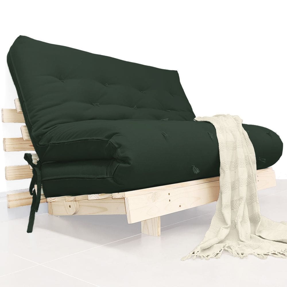 Futon Casal Tokio Sofa Cama Verde Militar Com Madeira Maciça
