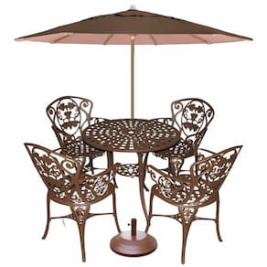 Conjunto De Mesa Jardim E Piscina 4 Cadeira Aluminio Fundido Marrom
