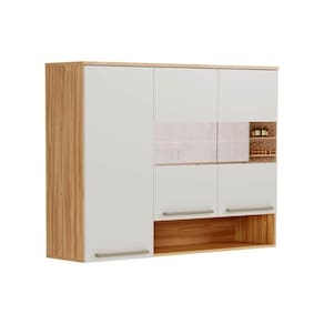 Armário De Cozinha Modulado Nápoli 3 Portas ( 2 C/ Vidros Reflecta) 120cm Amendoa/off White - Ronipa