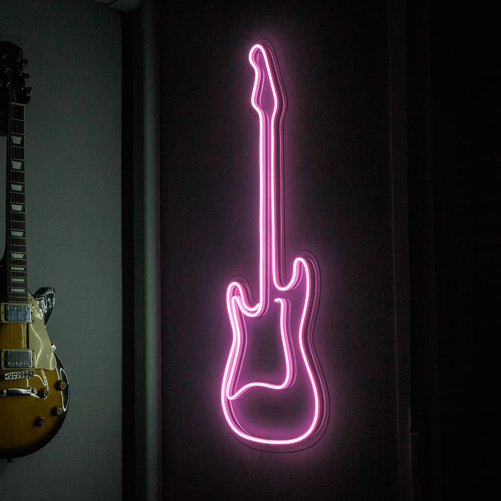 Painel Luminoso Criativo GUITARRA - Neon LED - ROSA