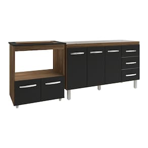 Armário Balcão Gabinete De Pia 140 Cm Carine E Balcão Para Fogão Cooktop 4 Bocas E Forno Elétrico Evelyn Savana Preto