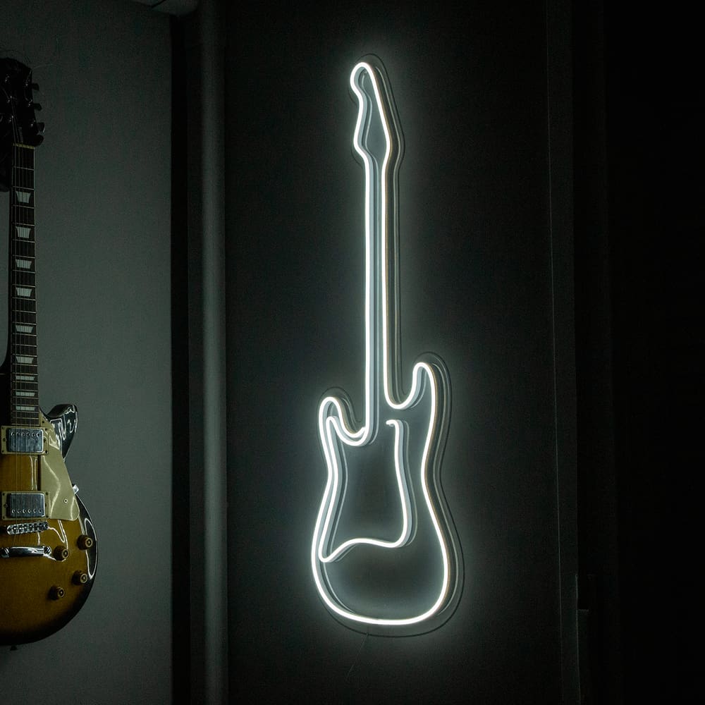 Painel Luminoso Criativo GUITARRA - Neon LED - BRANCO FRIO