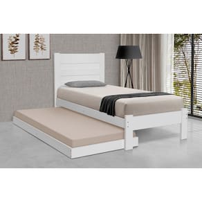 Cama Solteiro Lara com Auxiliar em Madeira - Branca