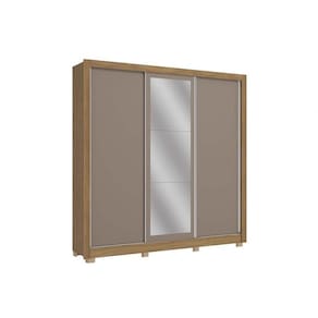 Guarda Roupa Casal 3 Portas De Correr E 3 Gavetas C- Espelho E Pés Cb04m570 Nogueira-fendi