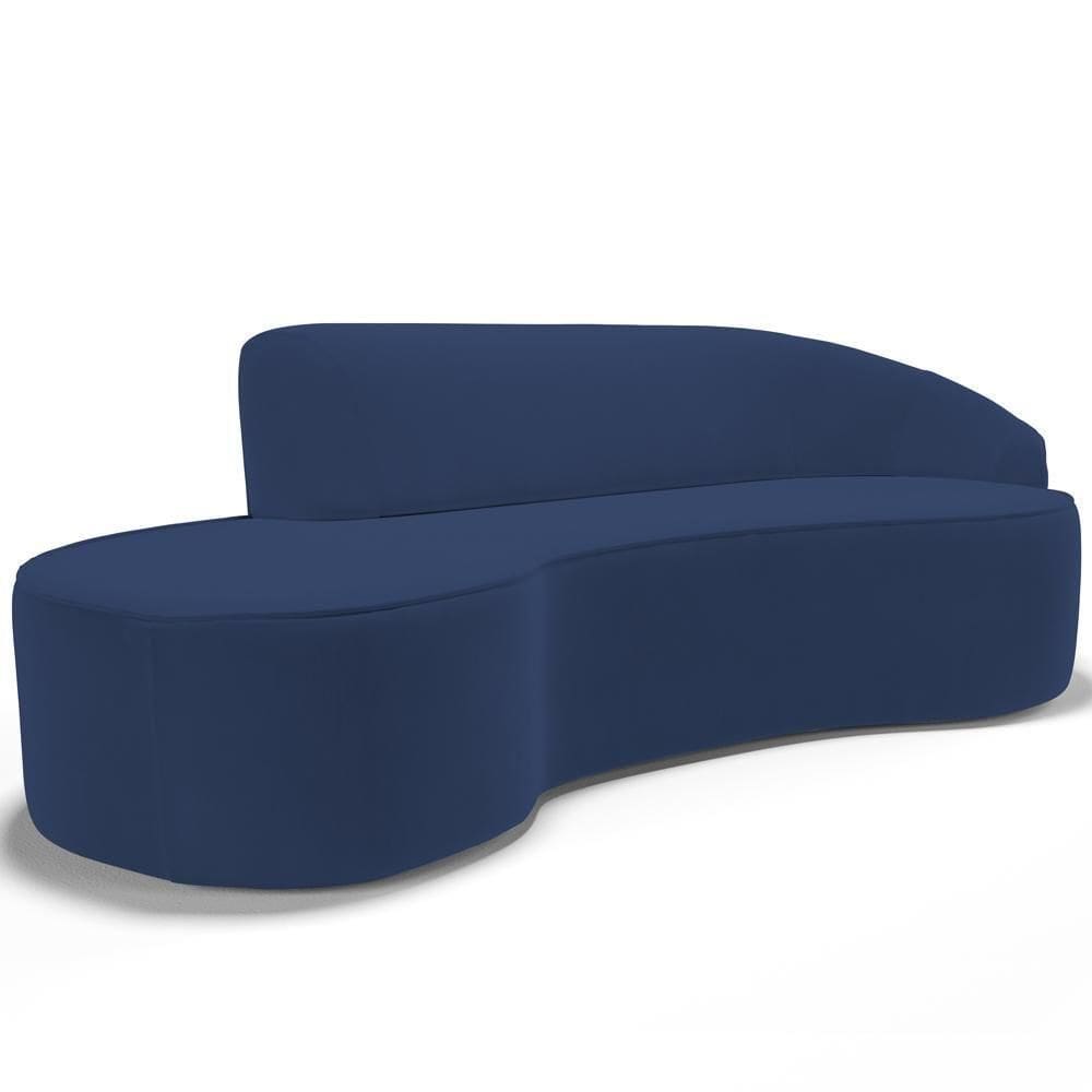 Sofá 3 Lugares Curvo Living Firenze Direito D02 Veludo Azul Marinho 210cm C-304 - Lyam
