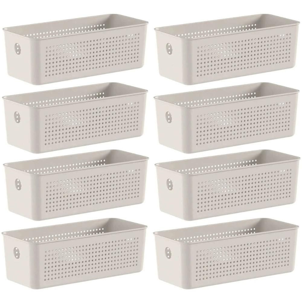 Kit 8 Cestos Caixa Organizadora 3L Flow Bege 27x12x9cm Closet Lavanderia Banheiro