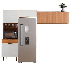 Armário De Cozinha Completa 4 Portas Ripado 3d 1 Gaveta Nicho Madeirado off White Vitória Batrol