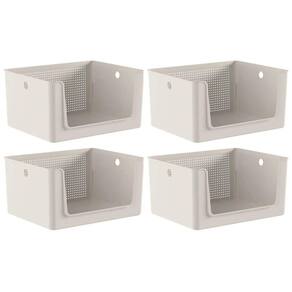 Kit 4 Cestos Organizadores Telado Abertura Frontal 16L Bege Flow Banheiro Lavanderia