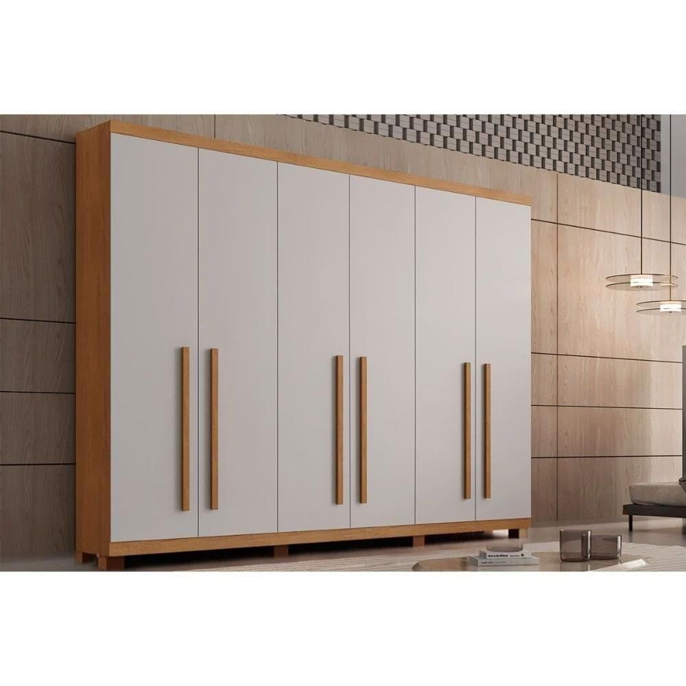 Guarda Roupa Casal 6 Portas E 6 Gavetas C- Pés Pernambuco Naturale-off White Rufato