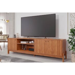 Rack Bancada P/tv Até 70 Pol Holanda 100% Mdf C/ Nichos E Pés 205cm Cinamomo - Permóbili