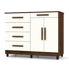Cômoda Sapateira Para Quarto 05 Gavetas E 02 Portas Livia Imbuia/champanhe - Pallazio
