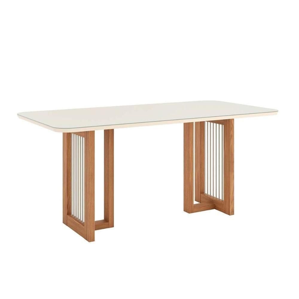 Mesa De Sala Jantar Yara Sc81 Com tampo Vidro Curvo 180x90cm Nature off White