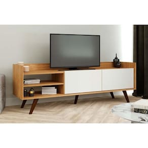 Rack Bancada P/tv Até 55 Pol Rt3110 C/ Nichos E Pés 160cm Mel/off White - Movelbento