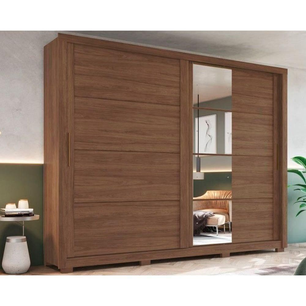 Guarda Roupa Casal 2 Portas De Correr E 4 Gavetas C- Espelho E Pés Palace Castanho