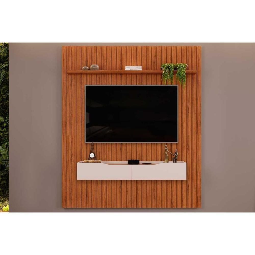 Rack Bancada C/painel P/tv Até 65 Polegadas Pratic Ripado Prateleira 183x240cm Freijo - Dj Móveis