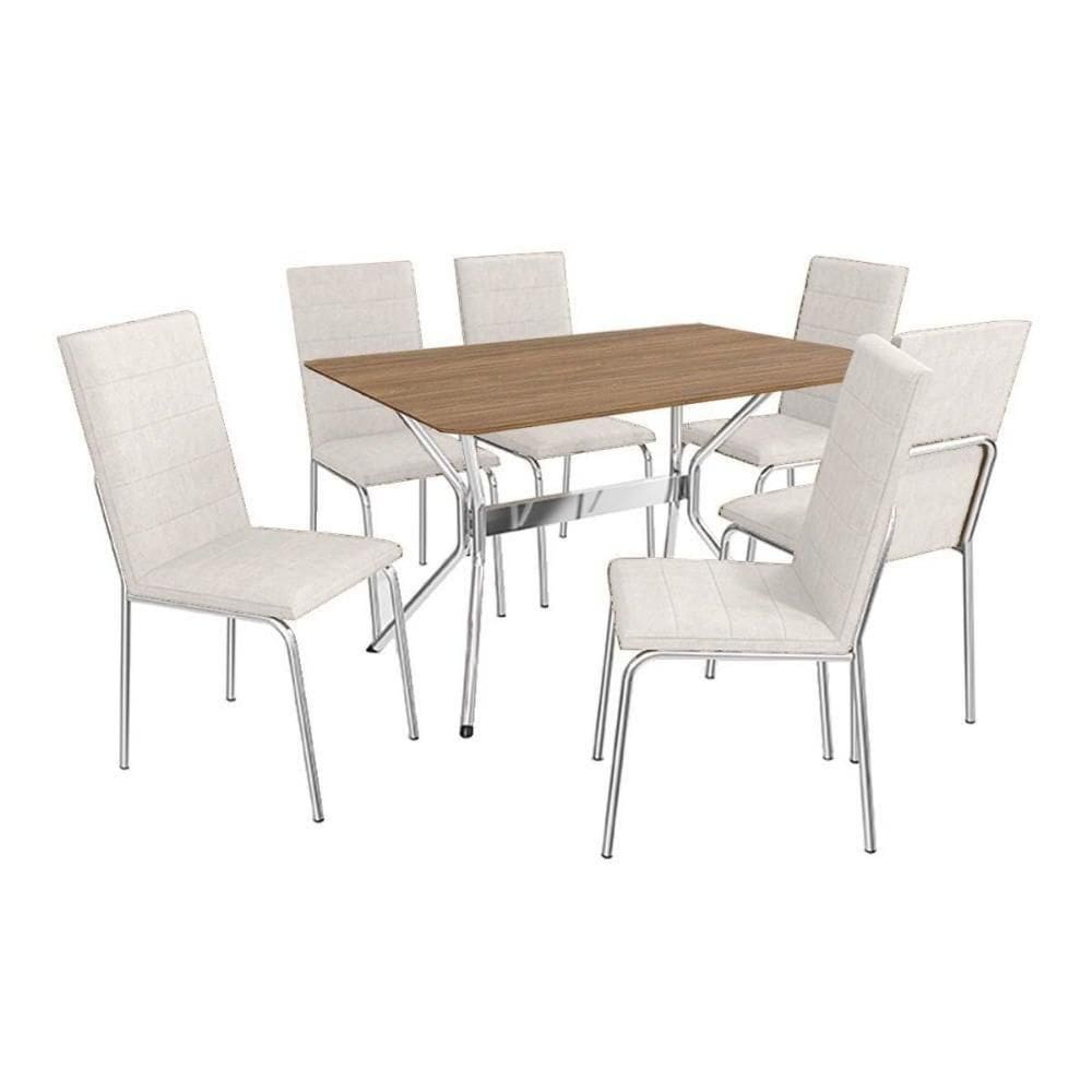 Sala De Jantar Loire com Tampo De Madeira 1.36cm + 6 Cadeiras Cromada branco 106