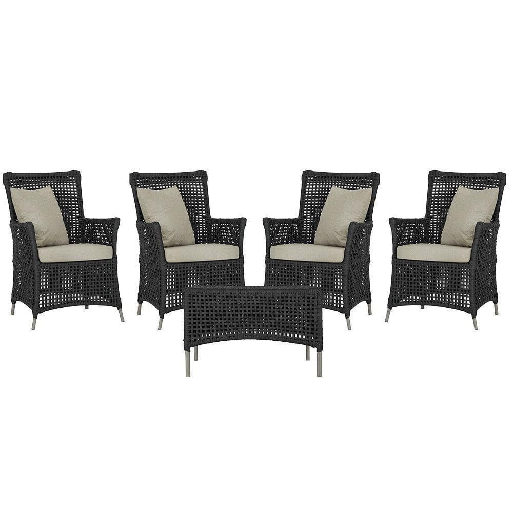 4 Poltronas E 1 Mesa Igapó Alumínio Fendi Corda Náutica E7 Preto