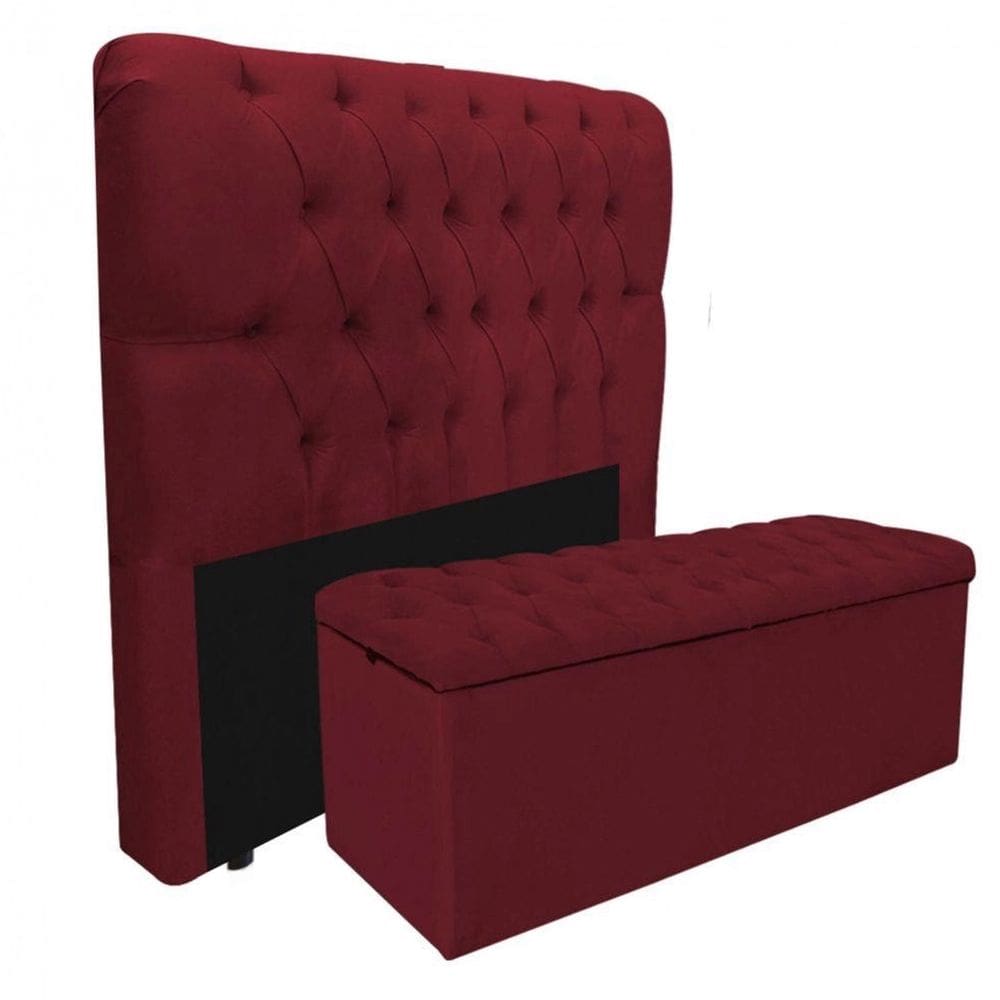 Kit Baú Recamier Mais Cabeceira Madrid Solteiro Vermelho