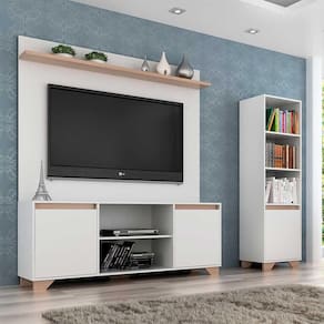 Rack com Painel e Estante em Mdp Branco com Siena