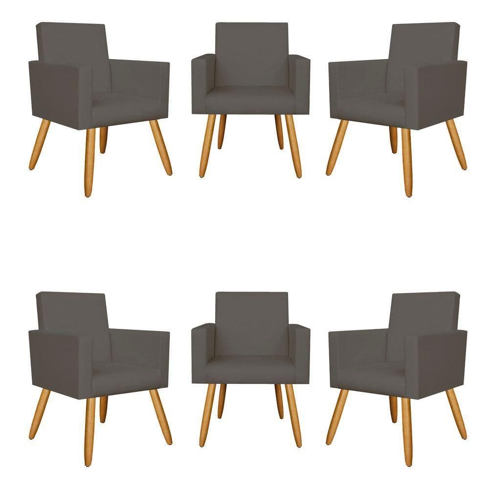 Kit 6 Poltronas Recepção Courino Cinza